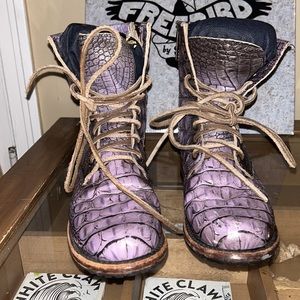 FreeBird Manchester Purple snake combat Boots woman’s size 8